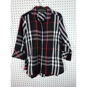 Boho Chic plaid linen blend button down top size M